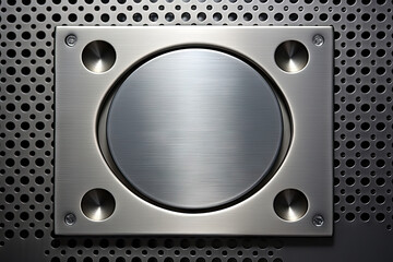 Steel metal plate with rivets over grid metallic   background