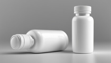 Two white plastic bottles with white caps