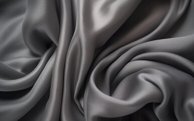 Obraz premium ironside grey color satin fabric silk for background. gray fabric textile drape with crease wavy folds, wind movement, background, texture.