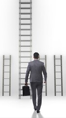 Businessman climbing career ladder in business success concept