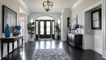 beautiful elegant white and black decor in house foyer