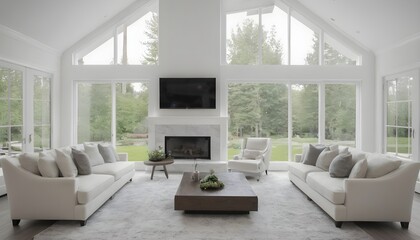 beautiful elegant white and black decor in living room with fireplace