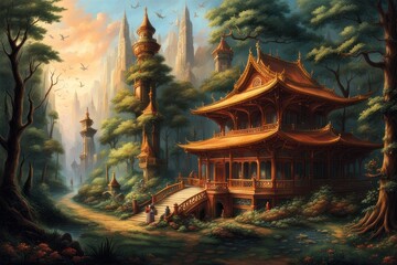 Fototapeta premium Haunted house in the spooky forest, halloween concept, AI generated