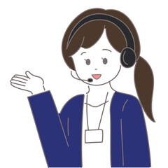 オペレーターの女性が手のひらを上に向けて案内をしているイラスト
