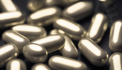 A pile of gold colored pills