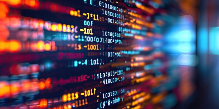 Close up computer screen with Programming code abstract technology background, software developer ,technology, data analysis, finance, and digital information concepts.Computer script