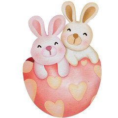 Two bunnies in an Easter egg happy smile