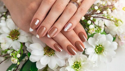 Obraz na płótnie Canvas Springtime Elegance: Beautiful Floral Nail Design on Feminine Hands