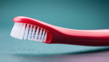 A red toothbrush with white bristles