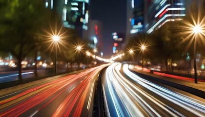 Fototapeta na wymiar Glowing Veins: AI-Generated Timelapse Showcasing the Rhythm of City Traffic