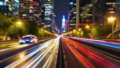 Fototapeta na wymiar Glowing Veins: AI-Generated Timelapse Showcasing the Rhythm of City Traffic