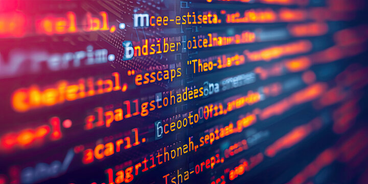 Close up computer screen with Programming code abstract technology background, software developer ,technology, data analysis, finance, and digital information concepts.Computer script