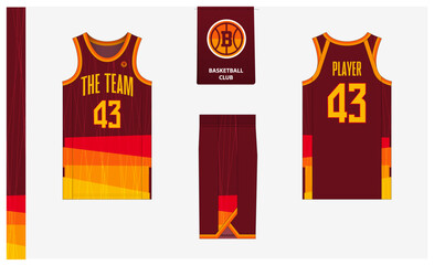 Basketball uniform mockup template design for sport club. Basketball jersey, basketball shorts in front and back view. Basketball logo design. 