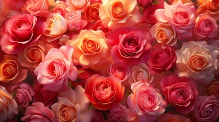 Immerse in a cascade of roses against a colorful backdrop, a captivating background image radiating romance and natural allure.


