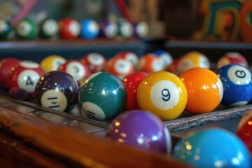 There are many balls of billiards on a table