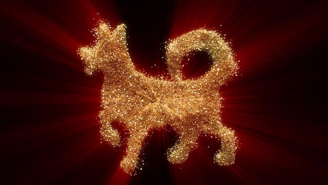Gold Glitter Particles Dog Chinese Zodiac On Alpha