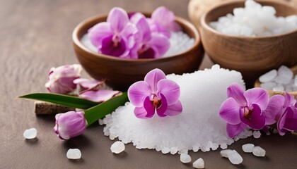 A table with salt, sugar, and flowers