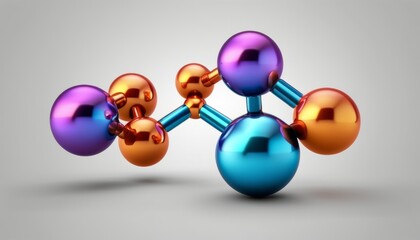 A molecule made of gold, blue and purple balls - obrazy, fototapety, plakaty
