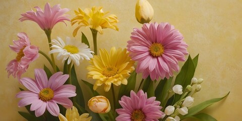 spring flowers on yellowish background