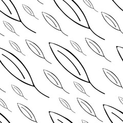 Seamless Pattern with Hand Drawn Black and White Leaves.