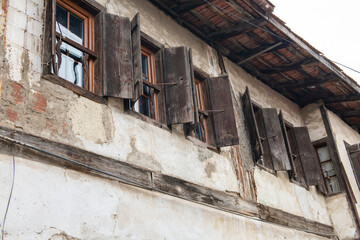 Fototapeta na wymiar Traditional ottoman house in Safranbolu.historical stone stairs and old ottoman mansion. Safranbolu UNESCO World Heritage Site. Old wooden mansion. Ottoman architecture