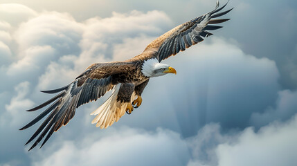 Eagle in flight above the clouds, generative ai