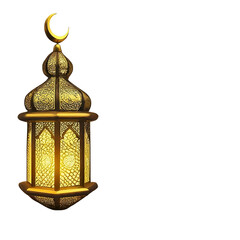 Arabic lantern gold color with candlelight burns from within and transparent background.