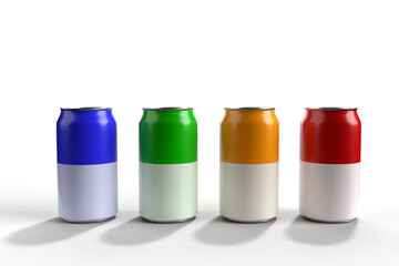 Colorful aluminum drink cans on white background. High quality images resulting from 3D rendering..​