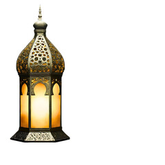 Arabic lantern gold color with candlelight burns from within and transparent background.