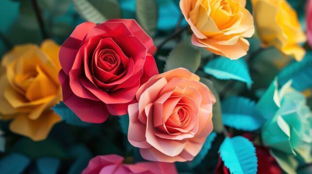 Roses in a bouquet of brightly colored paper, Valentine's Day
