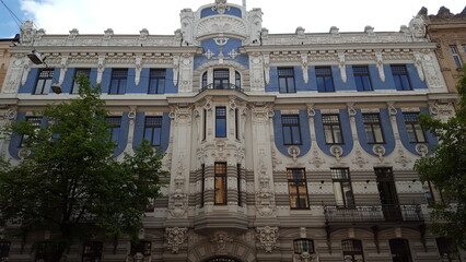 Fototapeta na wymiar Art Nouveau building on Alberto Street in Riga, Latvia.