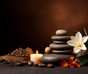 Spa brown background with massage stones