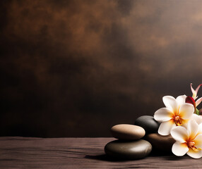 Obraz na płótnie Canvas Spa brown background with massage stones