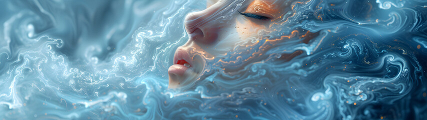 Woman With Closed Eyes in Water - obrazy, fototapety, plakaty