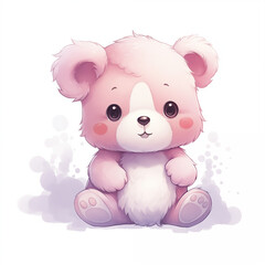 Cute little bear watercolor cartoon on white background.