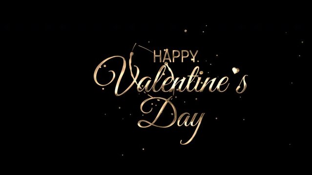 Happy Valentines Day Text Animation In Gold Color On Transparent Background. 4k Video Alpha Channel