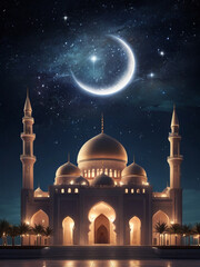 Fototapeta na wymiar generative ai beautiful mosque poster ramadan kareem