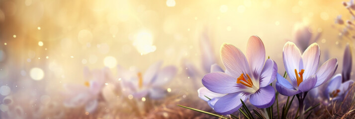 spring flower background, in the style of light sky-blue and dark gold, bokeh, generative AI - obrazy, fototapety, plakaty