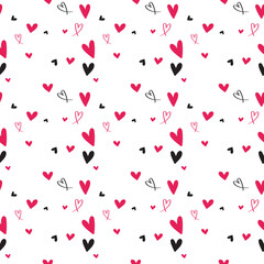 Red and white love heart seamless pattern hand-drawn illustration. Cute romantic chaotic hearts on transparent background. Valentine's Day holiday backdrop vector. Print on textile. Wrapping paper png