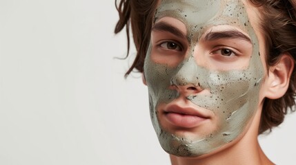 Fototapeta premium Young man with a green mud mask on his face