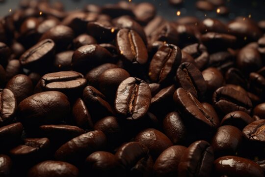 Roasted coffee beans close-up