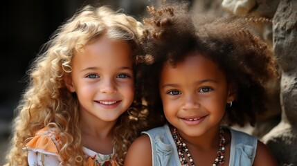 Little girl beauty black skin and white skin diversity friendship