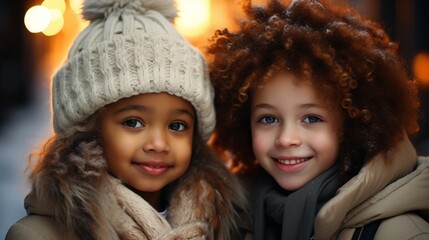 Little girl beauty black skin and white skin diversity friendship