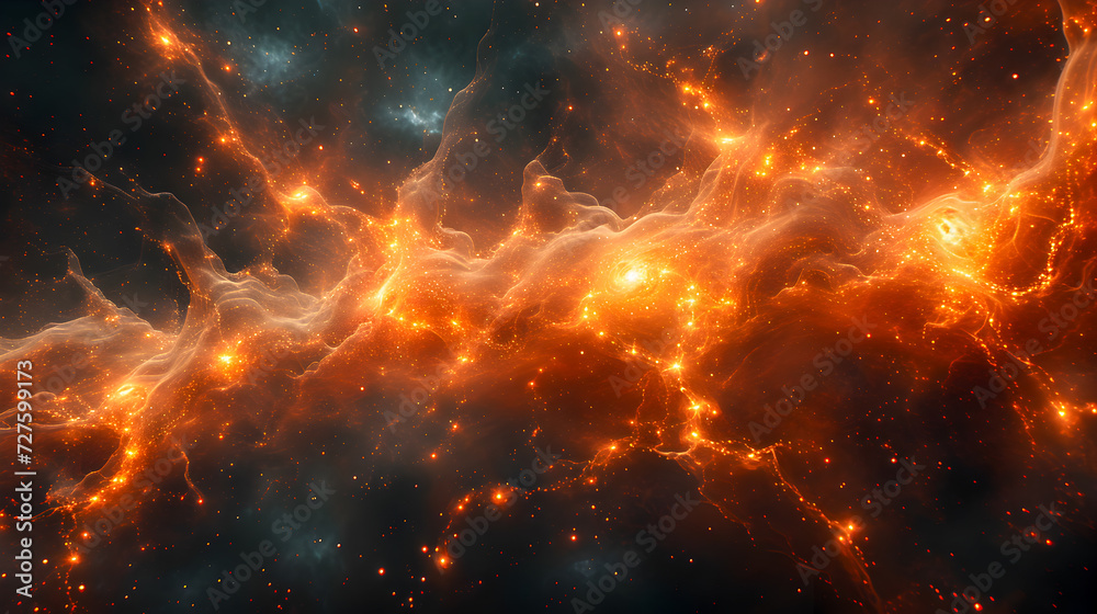 Wall mural digital representation of a cosmic nebula with dynamic energy flows and bright nodes.