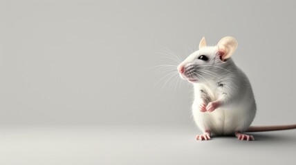 Side view of a curious white mouse on a clear background