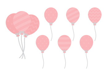 Set of cute pastel pink patterned balloons illustration. Baby and kids party decoration.	