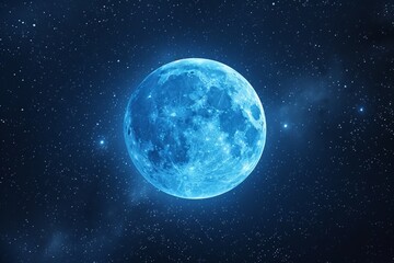 Blue moon in space with nebula and stars. Generative AI