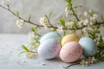 Naklejka na ściany i meble easter background with colorful eggs in light warm colors