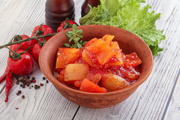 Hungarian lecho with tomato and paprika