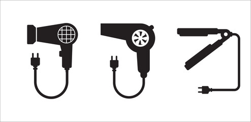 Hair dryer icon. Hairdryer sign. Hair straightener symbol. Hair straighten tool. Vector stock illustration.